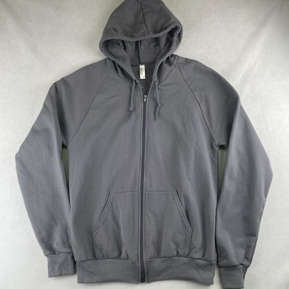 American Apparel Hoodie Men M Charcoal California Fleece Full Zip Raglan Classic - Picture 1 of 8